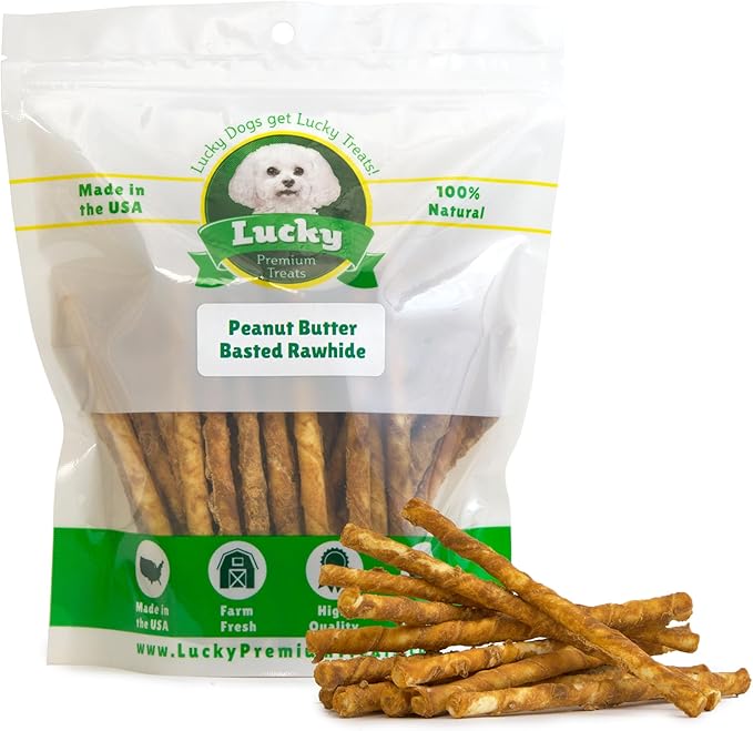 Peanut Butter Rawhide Twist Sticks Dog Treats – 200ct. Premium Rawhide Chew Sticks – Long Lasting Peanut Butter Flavored Chews for Small Dogs Made in USA with Natural Beef Hide