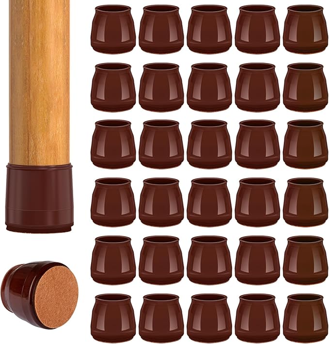 36pcs Round Chair Leg Floor Protectors, Felt Pads Chair Leg Protectors for Hardwood Floors, Silicone Furniture Feet Cups Covers Felt Pads, Prevents Scratches & Reduce Noise, Brown, Large