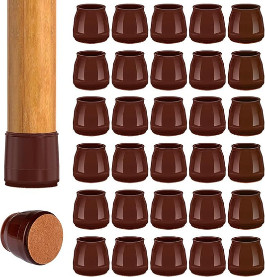 36pcs Round Chair Leg Floor Protectors, Felt Pads Chair Leg Protectors for Hardwood Floors, Silicone Furniture Feet Cups Covers Felt Pads, Prevents Scratches & Reduce Noise, Brown, Large