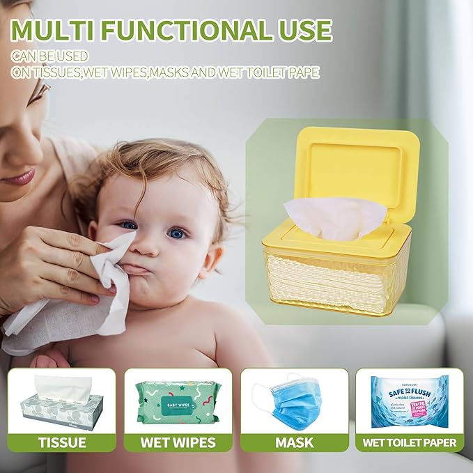 Whiidoom Wipes Dispenser, One-Handed Operation Wipe Holder for Baby & Adult, Seal-Designed Wipes Container for Bathroom Keep Diaper Wipes Fresh (Yellow)