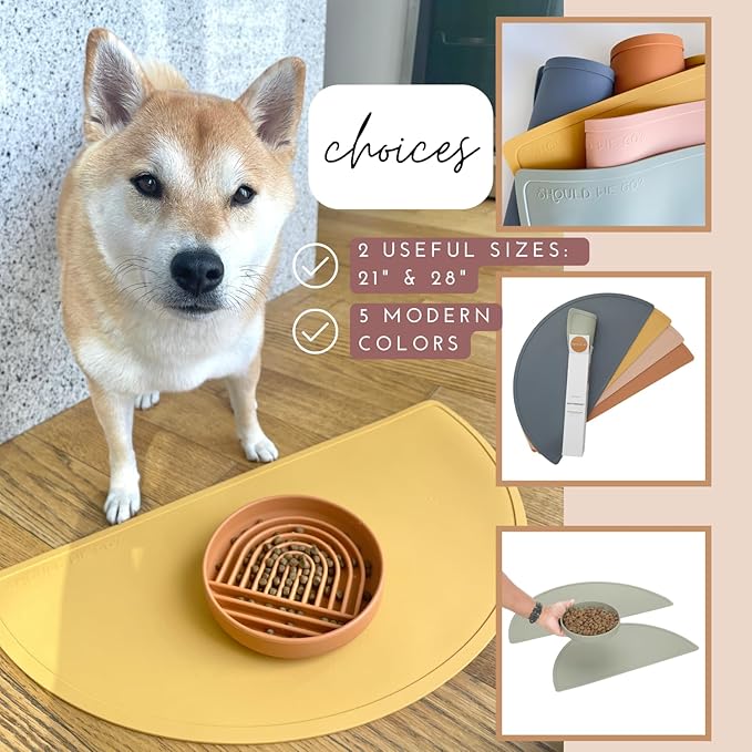 Should We Go? - Waterproof Silicone Pet Food Mat - Non-Slip, Spill-Proof Feeding Mats for Floors, Raised Edge Design, Easy-to-Clean, Rubber Mat for Dog & Cat Bowls, 28" Across x 14" Deep, Large-Blush
