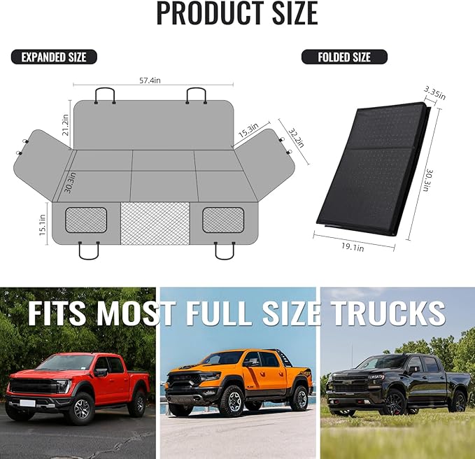Dog Back Seat Extender for Truck,Dog Seat Cover Back Seat,Dogs Hammock,Hard Bottom Backseat Extender for Pet,Pet Seat Cover for F150/RAM1500/Silverado