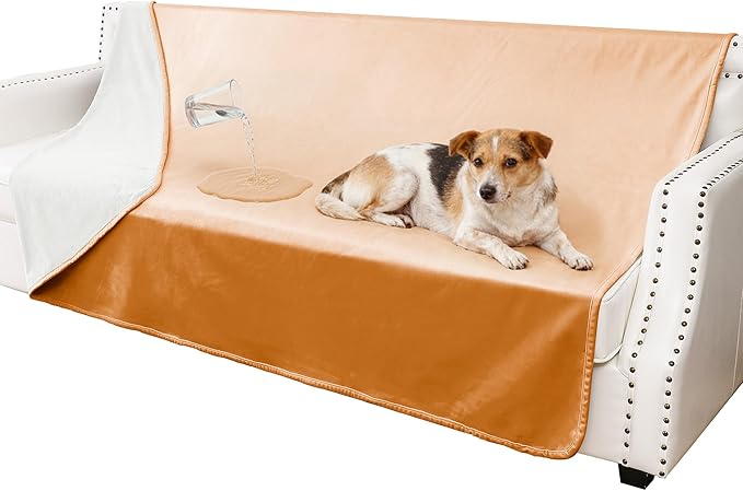 Tuffeel Waterproof Blanket for Couch, Leak Proof Dog Bed Blankets Reversible, Pet Throw Sofa Furniture Protector Machine Washable-52 x82,Orange+Cream