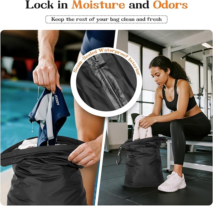 Travel Laundry Bags, 2 Pcs Waterproof Dry Wet Bags, Dirty Clothes Organizer with Handles, Collapsible Storage Bag for Workout Swimsuit Diaper Yoga Beach Bathing Camping