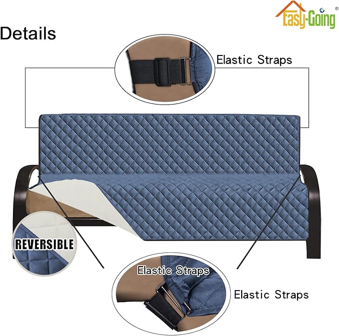 Easy-Going Futon Slipcover - Reversible Armless Sofa Cover - Water Resistant - Pets & Kids - Dark Blue/Ivory