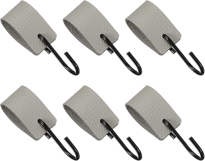 uxcell 6 Pcs PU Leather S Hooks, Multifunctional S Shaped Hooks for Hanging Coat Towel Camping Kitchen Bathroom Handle, Gray