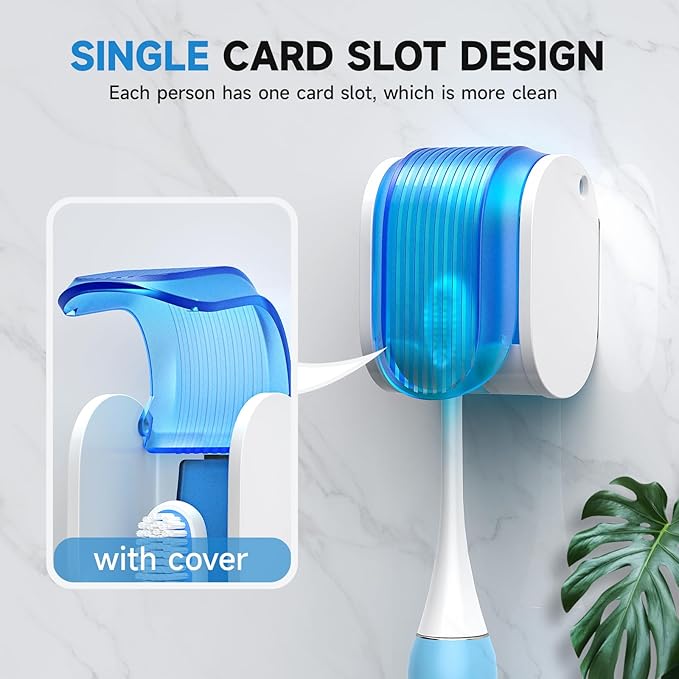 Toothbrush Holders for Bathrooms【Upgrade Single Slot Design】 Toothbrush Holder Wall Mounted with Cover Moisture-Proof and Dust-Proof Toothbrush Storage Organizer for Shower Family and Travel 2PCS