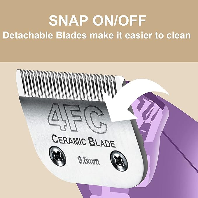 DODAER Detachable Pet Dog Clipper Blades,Compatible with Andis Size 4FC Cut Length 3/8"(9.5mm),Most Oster A5,Wahl KM Series Clippers,Made of Ceramic Blade & Stainless Steel Blade