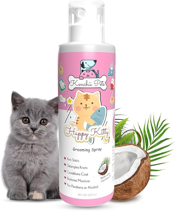 Professional Pet Grooming Spray for Kittens and Cats | All-Natural Scented Moisturizing Cat Detangler Spray | Kitten Conditioner Coat Shine Spray | Cat Grooming Supplies