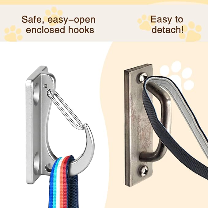 Lonepetu Secure Dog Leash Holder for Wall Mounted, Heavy Duty Stainless Steel Hooks for Dog Leashes for Tie Out in Yard, Enclosed Pet Leash Wall Hook for Indoor & Outdoor Use Easy to Install