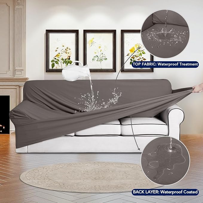 PureFit 100% Dual Waterproof Couch Cover Slipcovers for Couches and Sofas - Stretch Non Slip Fleece Sofa Covers Washable, Leakproof Furniture Protector for Kids, Pets, Dog (Chair, Taupe)