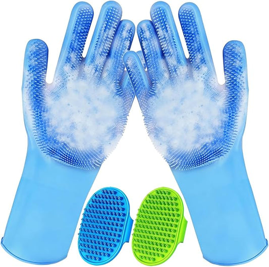 Metopets 4PCS Pet Bath Supplies for Dog and Cat, Dog Washing Glove & Dog Bath Brush, Adjustable Handle Dog Shampoo Brush for Short & Long Hair, Dog Bath Scrubber for Shower, Massage & Grooming
