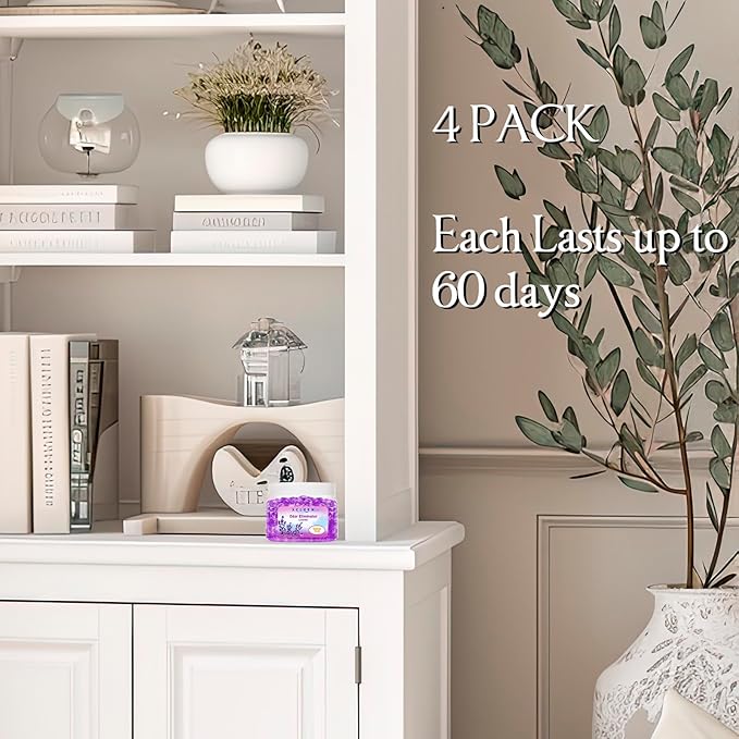 Odor Eliminator Gel Beads 4 Pack 32OZ, Air Freshener with Baking Soda, Long Lasting Odor Absorber for Home Bathroom Car and Pet Odor, Fresh&Lavender Scent