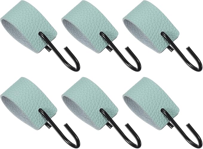 uxcell 6 Pcs PU Leather S Hooks, Multifunctional S Shaped Hooks for Hanging Coat Towel Camping Kitchen Bathroom Handle, Blue