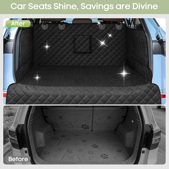SUV Cargo Liner for Dogs, Waterproof Pet Cargo Cover with Bumper Flap Protector, Scrachproof Non-Slip Dog Seat Mat for SUVs Sedans Vans, Large Size Universal Fit