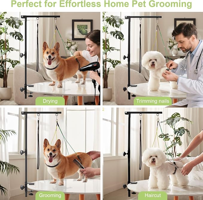 Home Dog Grooming Table Arm with Hammock 35" Height Adjustable Dog Grooming Arm with Clamp No-Sit Haunch Holders Durable(Grooming Table Not Included)