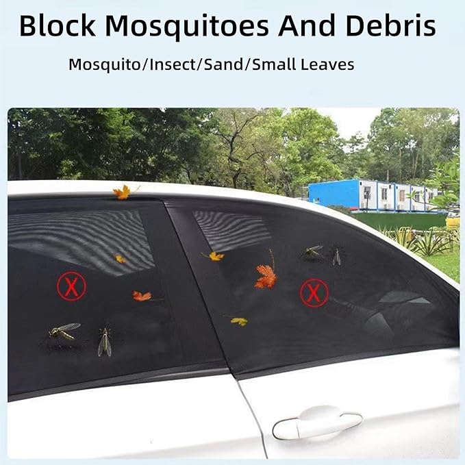 Cars Window Shades–4Pcs Breathable Mesh Sun Shade for Back & Side Windows, UV Protection for Baby, Family & Pets, Privacy Screen, Bug & Mosquito Blocker for SUV & Car, Ideal for Camping (Car 23"x39")