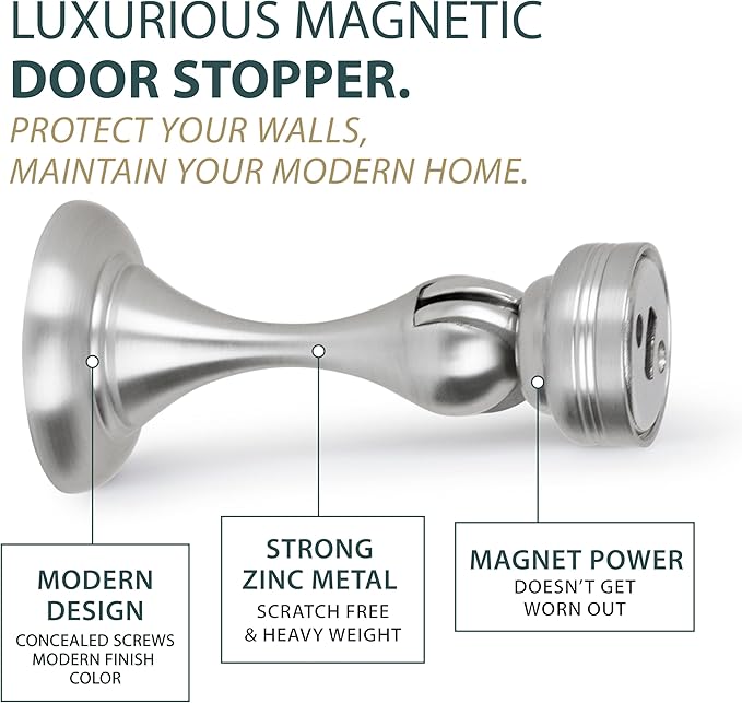 MEGA HANDLES Magnetic Door Stopper, Scratch Free Magnetic Door Catch for Wall, Elegant Magnet Door Stopper for Bottom of The Door- Satin Nickel (1 Pack)