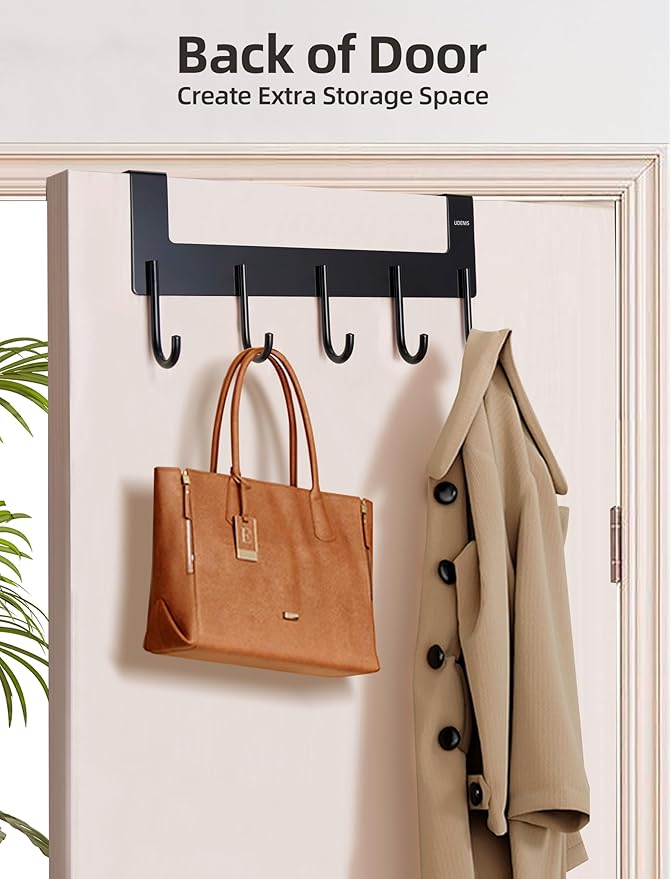 Over The Door Coat Rack,Over The Door Towel Hanger Drying Rack,Heavy Duty Aluminum Over The Door Towel Rack Hooks for Hanging Coat, Bag, Robe - 5 Hooks White Color 2 Pack