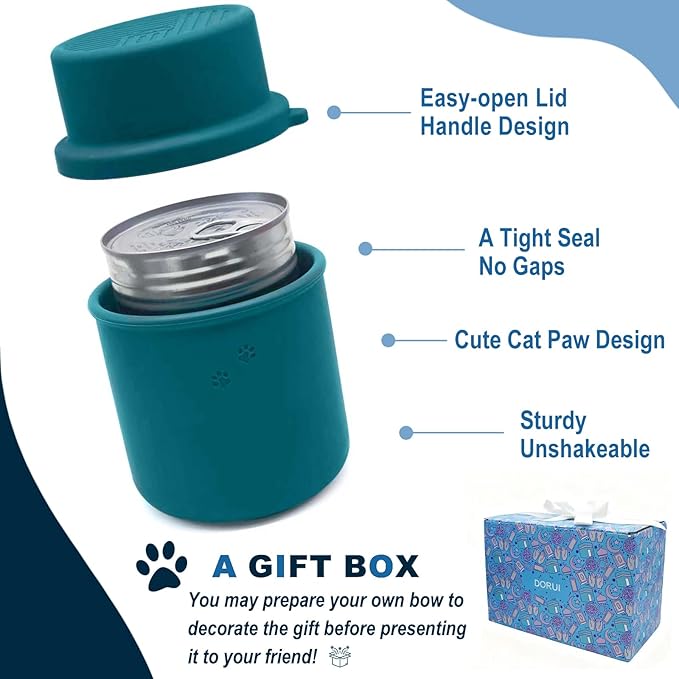 Original Canned Dog Food Storage Container | Silicone Can Cover Pet Food Sealer | BPA Free, Airtight, Dishwasher & Freezer Safe (2 Pcs Dark Blue)