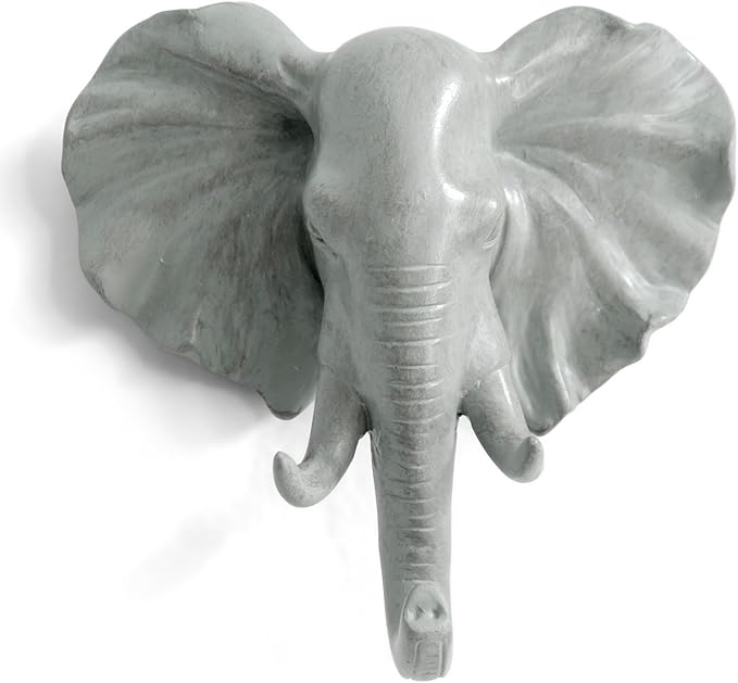 Elephant Head Single Wall Hook/Hanger Animal Shaped Coat Hat Hook Heavy Duty, Rustic, Decorative Gift, Grey