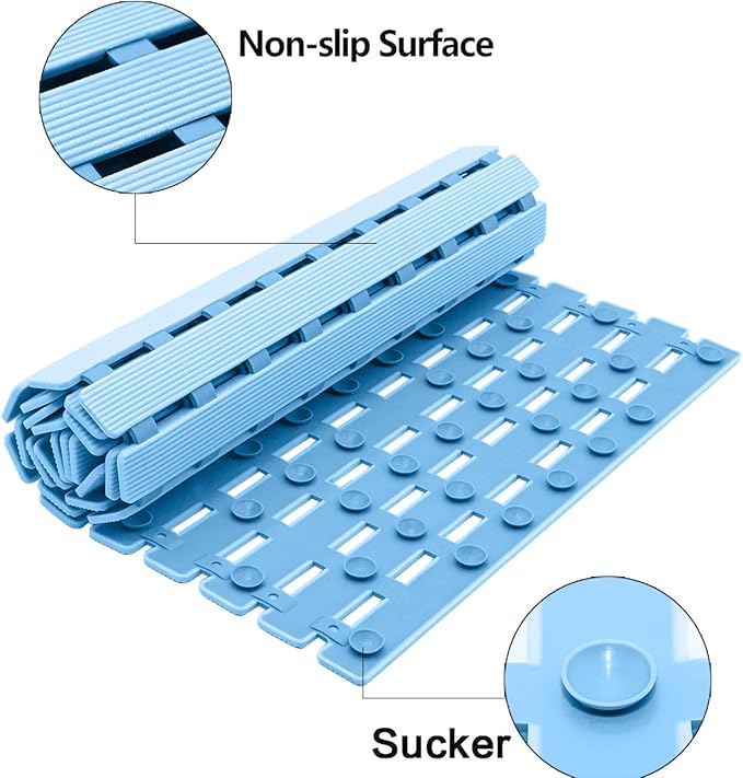 Shower Mat Non Slip Bathtub Mat with Suction Cups and Drain Holes 37.4 x15.7 Inch Bath Mat for Tub & Shower.Easy Dry,Easy to Cut,Eco-Friendly