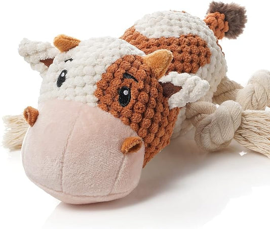 Dog Toys, Dog Plush Toy for Large Breed, Cute Squeaky Dog Toys with Crinkle Paper, Dog Chew Toys for Puppy, Small, Middle, Big Dogs (Cow)