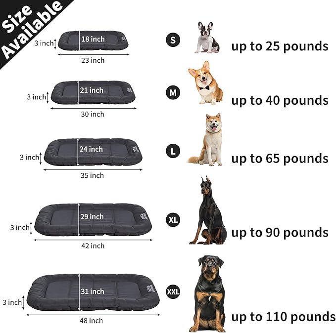 Durable Outdoor Dog Bed with Pillow Around Curling Sleep Fully Waterproof Indoor Cat Bed Crate Mat Stable Kennel Pad, for Pets (Charcoal, XX-Large(48 * 31in))