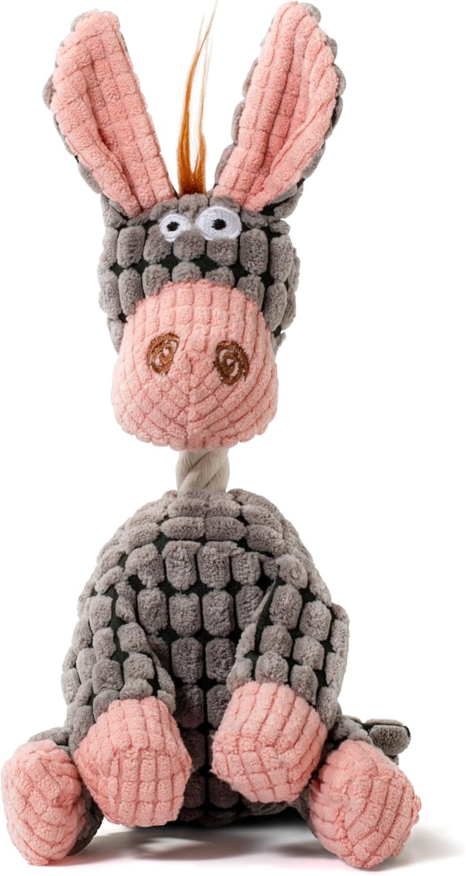 Squeaky Plush Dog Toys - Adorable Animal Designs with Soft Cotton Filling, Cute Stuffed Dog Chew Toys for Small, Medium Non-Aggressive Chewing Dogs Chewer (Grey - Donkey)