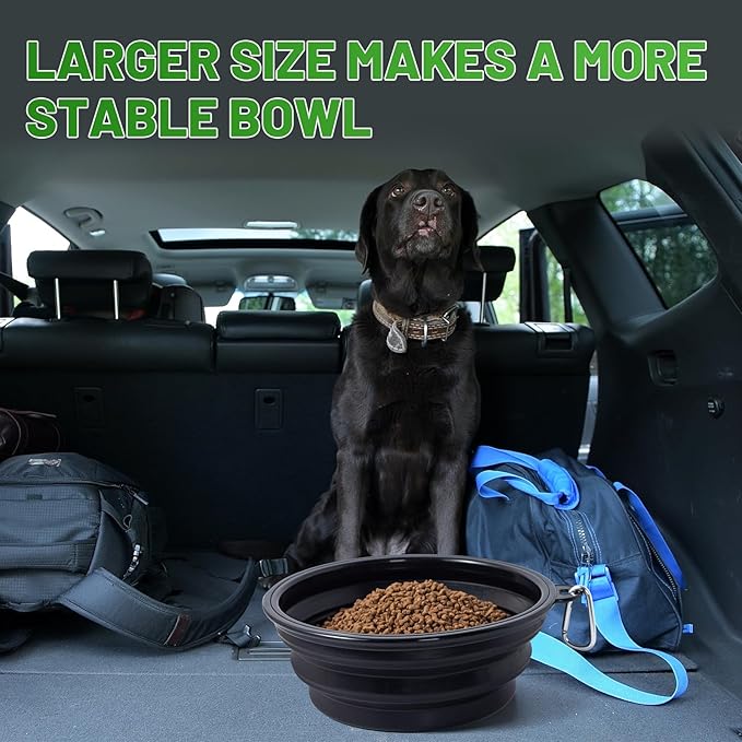 Dog Bowl Pet Collapsible Bowls, 2 Pack Collapsible Dog Water Bowls for Large Dogs Cats, Portable Pet Feeding Watering Dish for Walking Parking Traveling with 2 Carabiners (Black+Black, Jumbo)