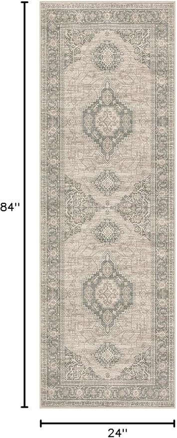 Lahome Oriental Washable Runner Rug Non Slip, 2x7 Rug Runners for Hallways Kitchen, Ultra-Thin Hallway Rugs for Laundry Room Bathroom Bedroom Eleanor, Grey/Brown