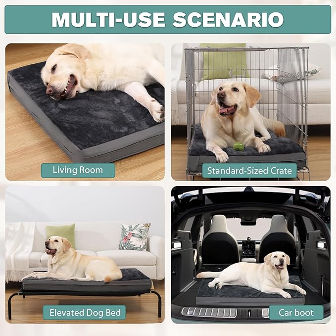 Waterproof Dog Bed Large Medium Sized Dogs, Outdoor Orthopedic Washable Crate Pad 36 inch, Foam Pet Bed with Removable Cover Reversible, Anti-Slip Kennel Pad, 35"x22", Dark Gray