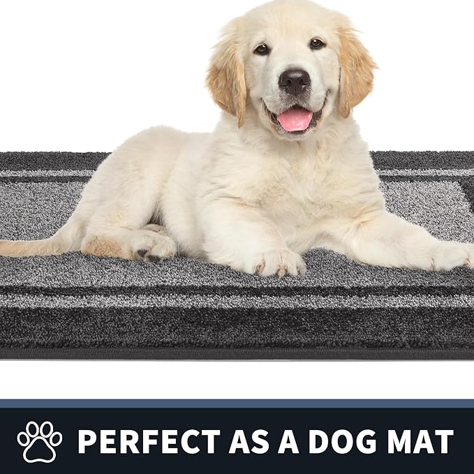 PURRUGS Dirt Trapping Door Mat 20" x 32", Non-Slip Machine Washable Entryway Rug, Entrance Mat, Indoor Front Door Mat, Super Absorbent Entry Rug for Muddy Shoes & Paws, Light Grey & Dark Grey