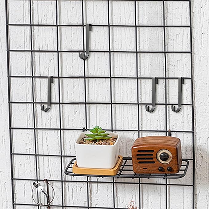 J Hook for Wire Shelving, 20pcs Aluminum Grid Hooks Heavy Duty S Hooks Hanging for Kitchenware Spoons Pans Pots Utensils Clothes Bags Towers Tools Plants (Black)