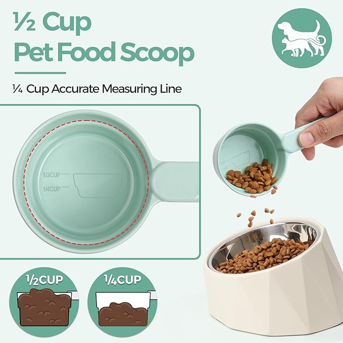 MSBC Measuring Dog Food Scoop - 1/2 Cup Scoop Measuring Cup for Dog Cat Ferret Rabbit Bird Food, Melamine Half Cup with Handle, Food-Grade 1/4 Pet Feed Scoop, Dishwasher Safe, Green