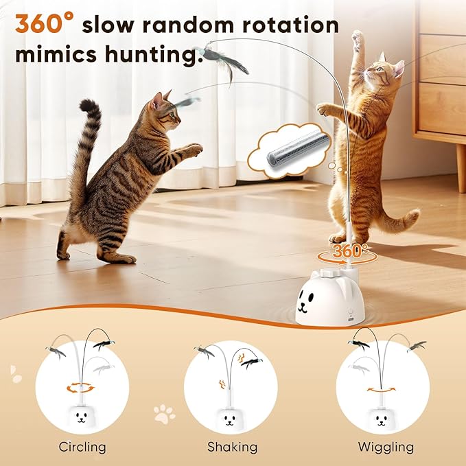 Interactive Cat Toys for Indoor Cats - Automatic Flying Bird Feather Toy, USB Rechargeable Electric Cat Teaser with Strong Sticky Base, Smart Motion Self-Play Toy for Bored Cats(Brown)