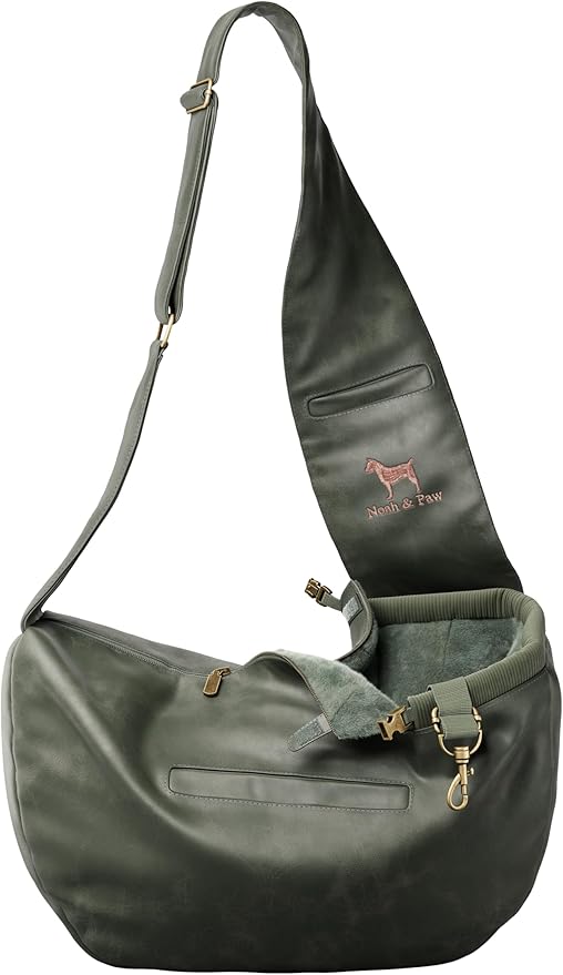 Noah & Paw Dog Sling Carrier for Small Dogs 3-10lb, Dog Sling for Small Dogs and Cats, Dog Carrier with Adjustable Padded Strap, Vegan Denim Lined with Fur, 3X Safety Features, Machine Washable