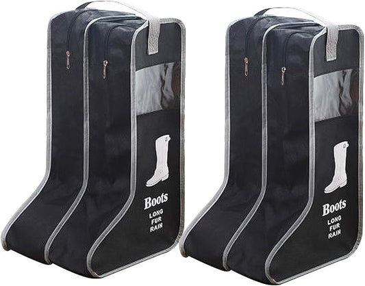 Portable Boot Storage Bags Dust Proof Shoe Bags for Storage,2 Pair Zippered Tall Boots Organizer Protector Bag with Handle for Home and Travel (Black)