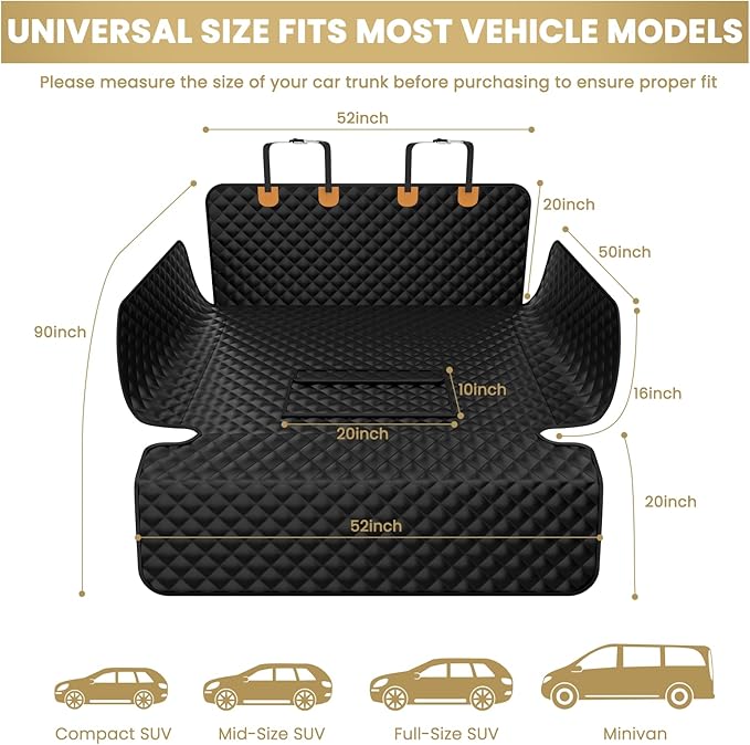 Waterproof SUV Cargo Liner for Dogs - Pu Leather Pet Car Seat Cover Protector with Bumper Flap, Non-Slip Backseat Mat for SUVs, Sedans, Vans Trunk | Easy Clean, Scratch Resistant (Black, Extra Large)