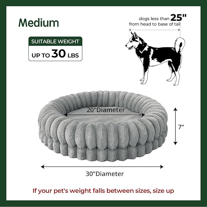 BALANCE Luxury Donut Dog Bed, 30 Inches Round Dog Bed Medium Size Dogs Washable, Orthopedic Calming Dogs Bed for Pets with Anti-Slip Bottom, Oatmeal