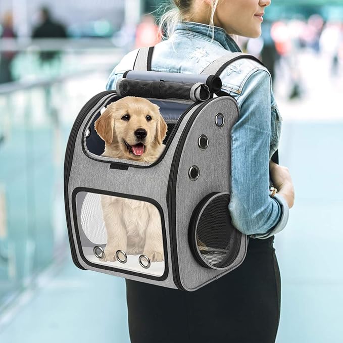 Expandable Pet Carrier Backpack, Airline Approved Cat & Dog Backpack Carrier, Soft-Sided Travel Backpack with 4 Entrances, Breathable Ventilated Design, Holds up to 25 lbs