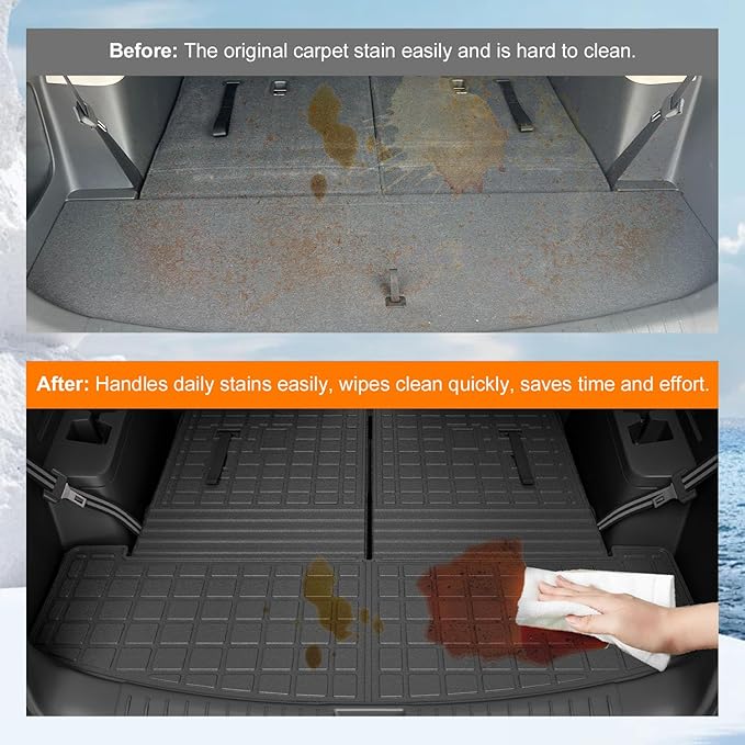 powoq Cargo Mat Compatible with 2024-2026 Santa Fe Trunk Mat Cargo Liner Rear Backrest Liner TPE Waterproof Replacement for 2024 2025 2026 Santa Fe Accessories (Trunk Mat with Backrest Mats)