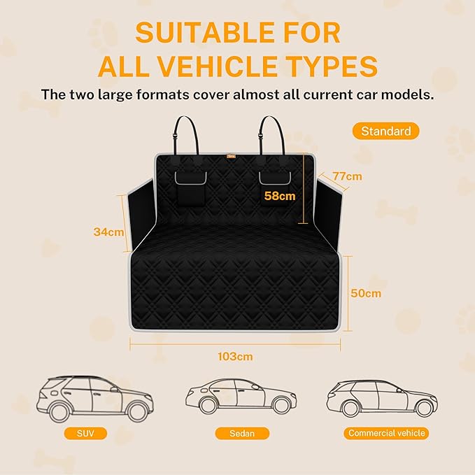 Toozey Dog Car Seat Cover for SUV, Sedan & Van, Waterproof & Tear-Resistant Back Seat Pet Cover for Dogs with Side Walls, Non-Slip Backing & Bumper Guard, Black Standard: 72.8"x40.6"