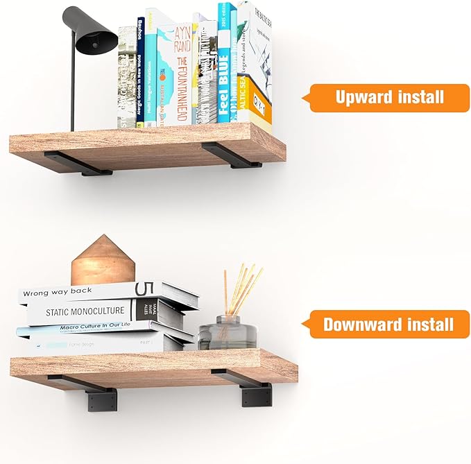 Floating Shelf Brackets 12 inch 6 Pack L Brackets for Shelves Black Metal Heavy Duty Shelf Bracket for DIY Decorative with Mounting Hardware