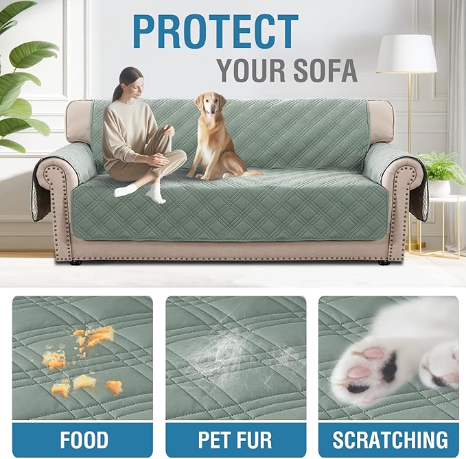 H.VERSAILTEX 100% Waterproof Slipcovers for Couches and Sofas Modern Pet Couch Cover Thick Soft Furniture Protector with Elastic Straps(Sofa, Lily Pad/Beige)