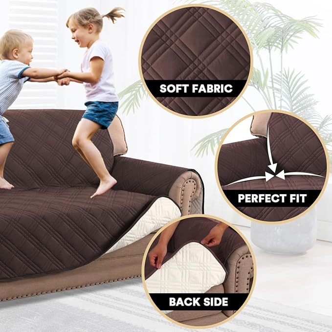 PrinceDeco 100% Waterproof Chair Sofa Slipcover for Living Room Water Resistant Couch Cover Furniture Protector Cover with Elastic Straps for Pets Kids Children Dog Cat(Chair 23", Brown)