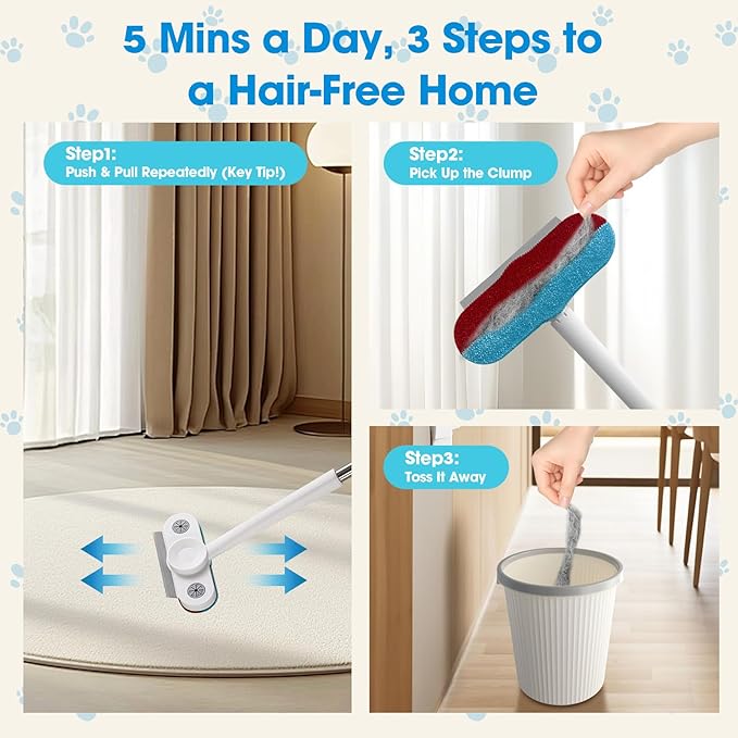 Dafunaiga Pet Hair Remover with Extended Long Handle - Electrostatic Pet Hair Removal Tool for Dog & Cat Hair on Couch, Carpet, Furniture, Car Seats