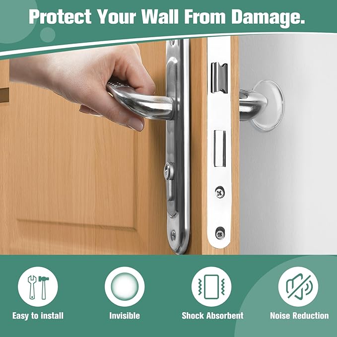 Strongest Door Knob Wall Shield, 2“ Clear Self Adhesive Round Soft Rubber Door Stopper Wall Protector, 6 PCS Reusable Solution for Stopping Wall Damage & Noise from Doors, Refrigerators