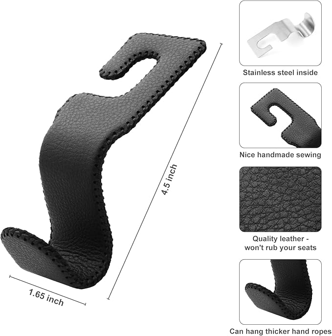 U-Shaped Car Leather Hooks – Car Purse Holder, Headrest Hooks for Car, Back Seat Organizer - Elevate Your Travel Experience!(Beige)