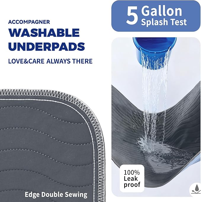 Accompagner Waterproof Reusable for Adults and Pets Washable Pee Pads for Dogs Changing Pad Large Dog Bed Size Adults Incontinence Bed Pads - Non-Slip Leak-Proof (Dark Gray, 24"x24"(Pack of 4))